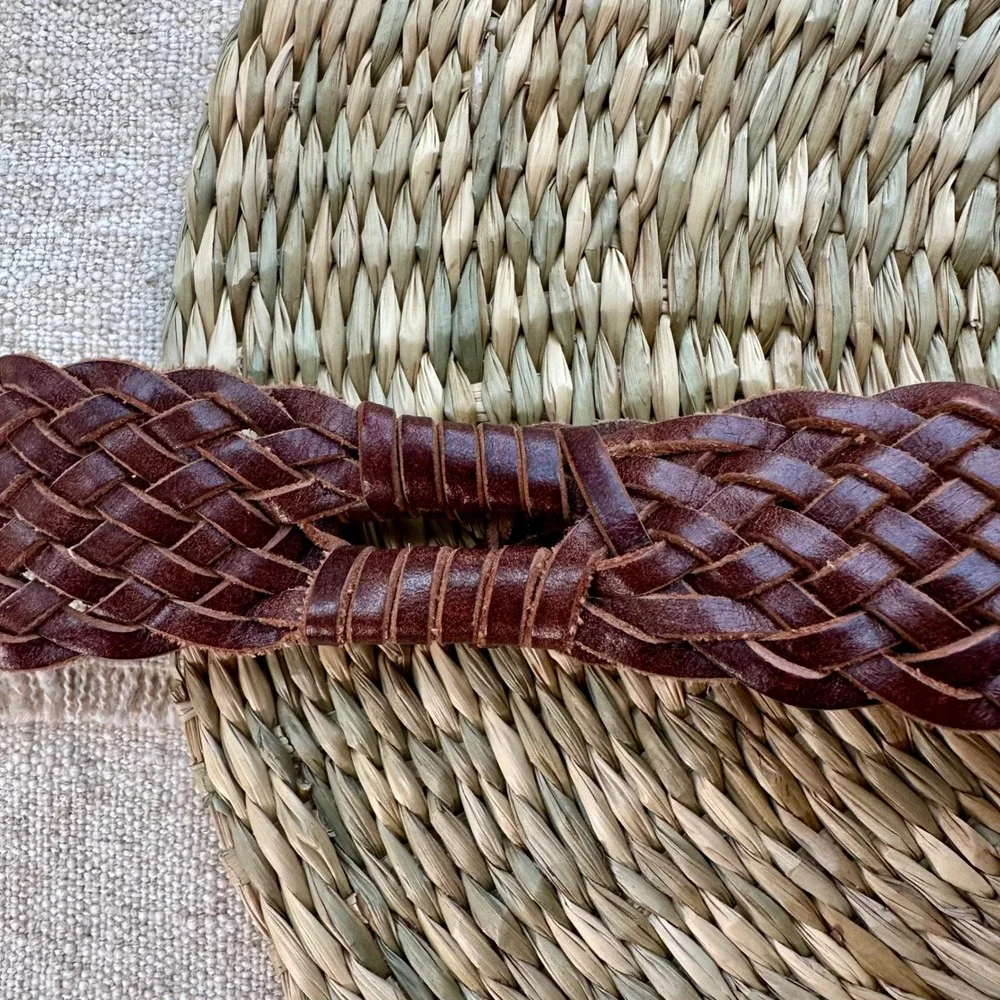 Gap Womens Brown Woven Leather Braided Belt Small Brass D-Ring Buckle Boho 40in